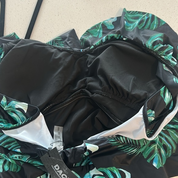DACI Black And Green Leaf Tummy Control Ruched One Piece Swimsuit Size 18W - Picture 9 of 10